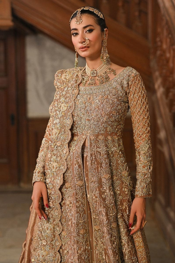 Pakistani Bridal Kalidar Open Gown Lehenga - Image 2