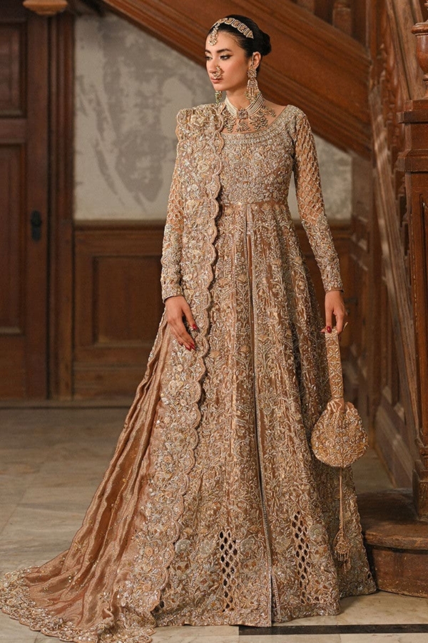 Pakistani Bridal Kalidar Open Gown Lehenga - Image 3