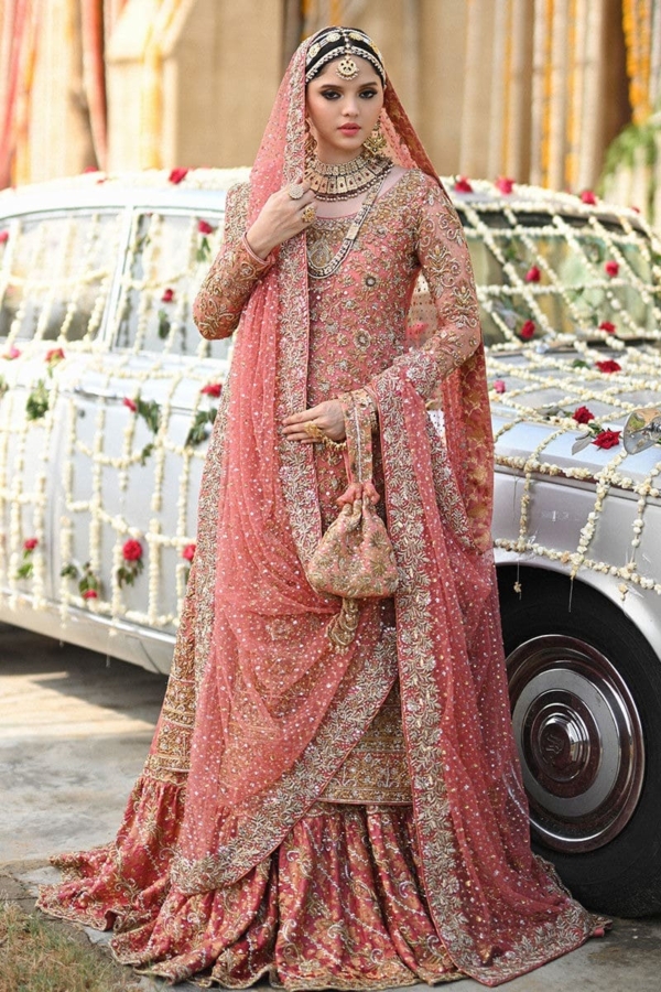 Pakistani Bridal Long Kameez Farshi Lehenga - Image 3
