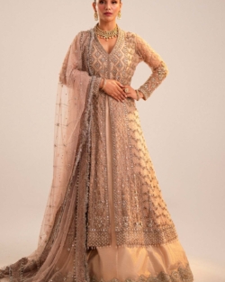 Pakistani Bridal Open Gown Pink Lehenga