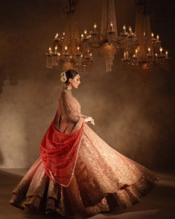 Pakistani Bridal Pink Embellished Pishwas Lehenga