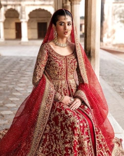 Pakistani Bridal Red Open Pishwas Lehenga