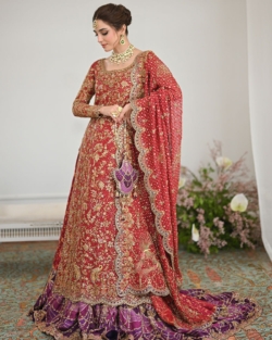 Pakistani Bridal Scarlett Red Shirt Lehenga Wedding Outfit