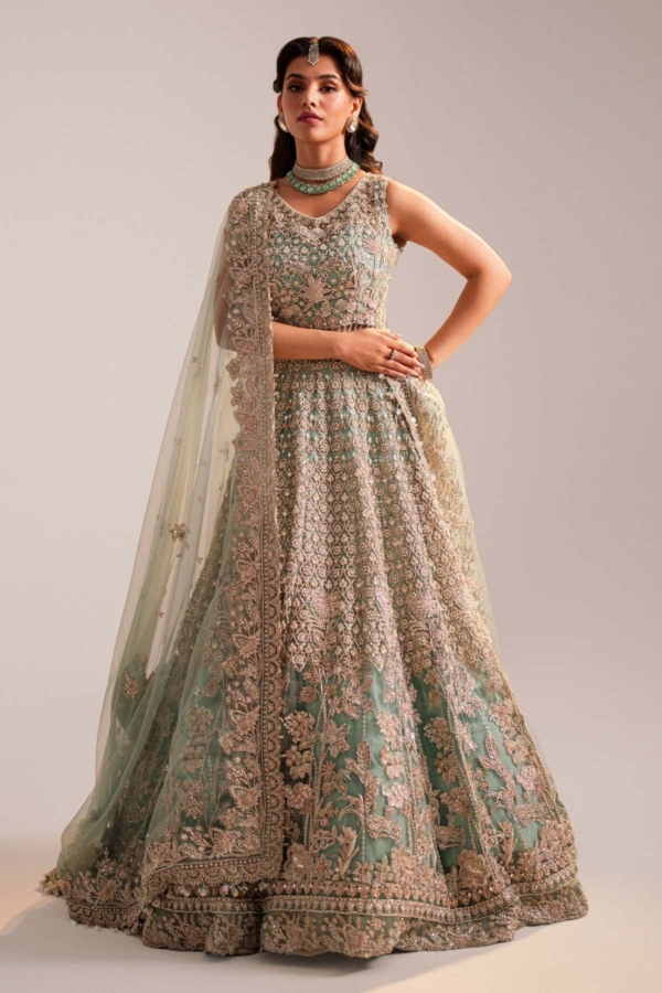 Pakistani Bridal Walima Turquoise Lehenga Choli