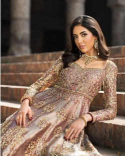 Pakistani Bridal Wear Rose Gold Wedding Gown