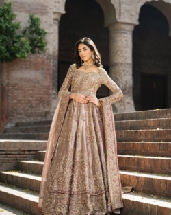 Pakistani Bridal Wear Rose Gold Wedding Gown