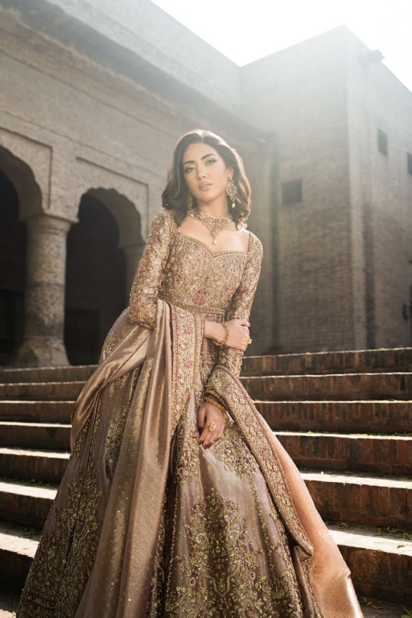 Pakistani Bridal Wear Rose Gold Wedding Gown - Image 3