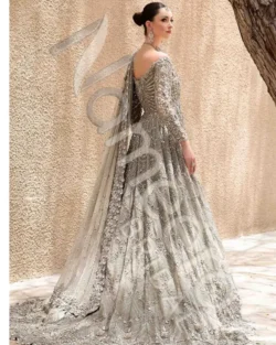 Pakistani Bridal Wear in Grey Silver Gown Dupatta Style