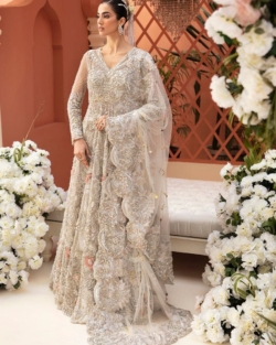 Pakistani Bridal White Embellished Gown Dupatta