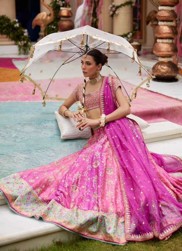 Pakistani Hot Pink Wedding Lehenga Choli - Image 3