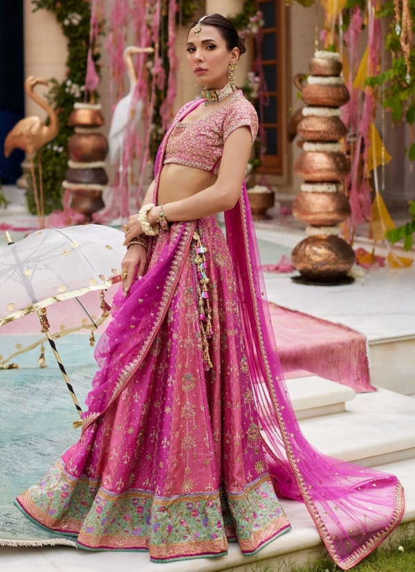 Pakistani Hot Pink Wedding Lehenga Choli - Image 4