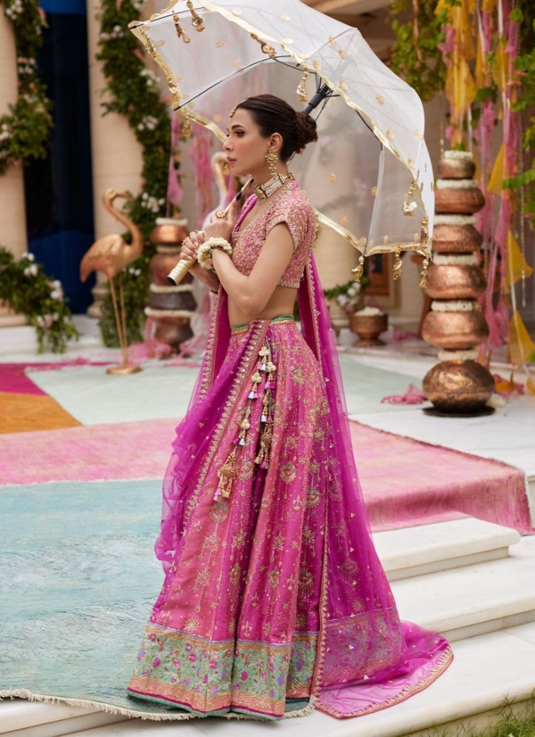 Pakistani Hot Pink Wedding Lehenga Choli - Image 5