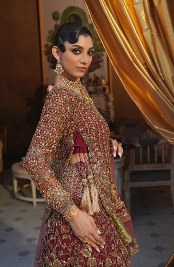 Pakistani Mermaid Bridal Shirt Red Lehenga - Image 3