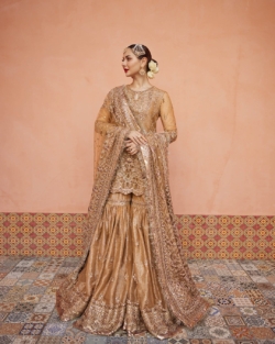 Pakistani Wedding Dress Gold Kameez Gharara