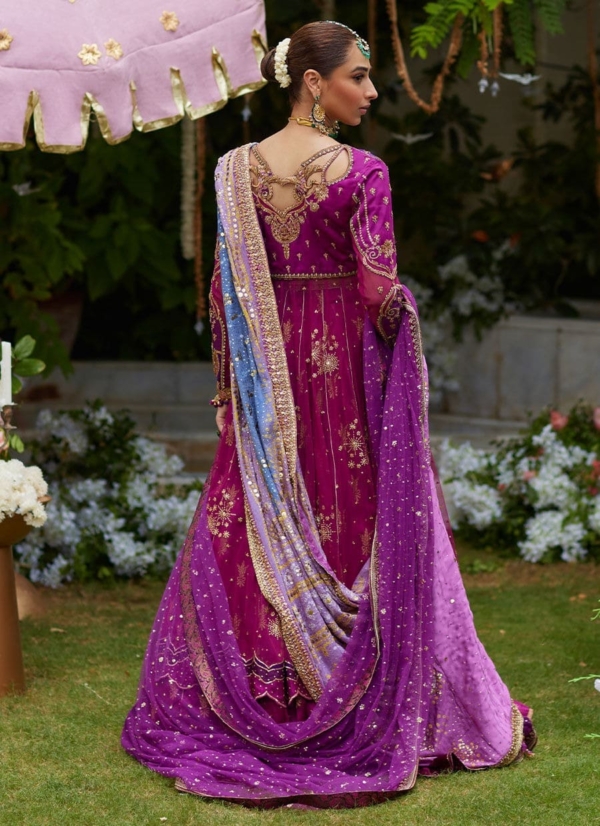 Pakistani Wedding Magenta Open Kalidaar Frock - Image 2