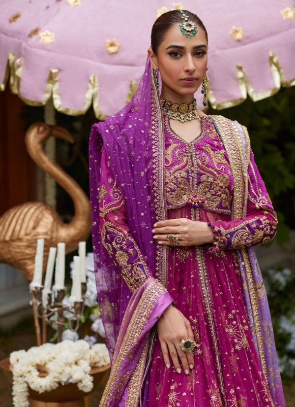 Pakistani Wedding Magenta Open Kalidaar Frock - Image 3