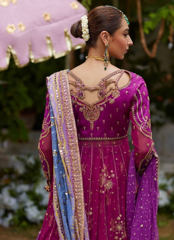 Pakistani Wedding Magenta Open Kalidaar Frock - Image 4
