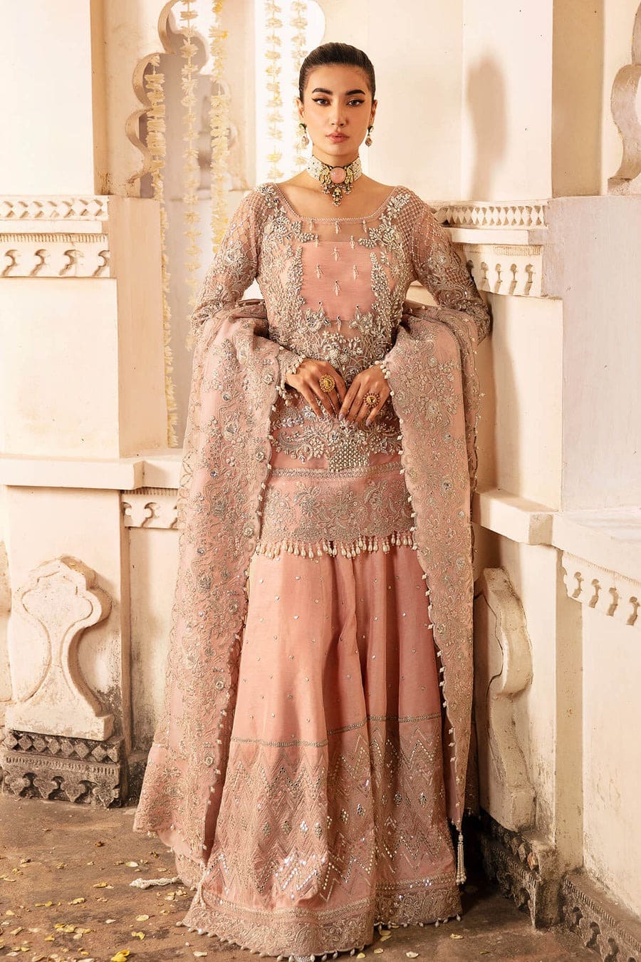 Pakistani Wedding Pink Sharara Shirt Dress