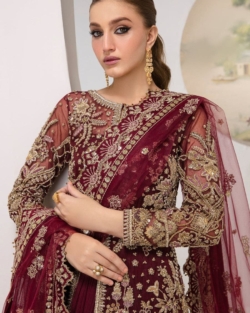 Pakistani Wedding Rosy Red Kameez Lehenga