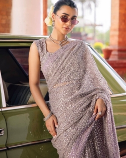 Pakistani Wedding Saree Blouse In Lilac