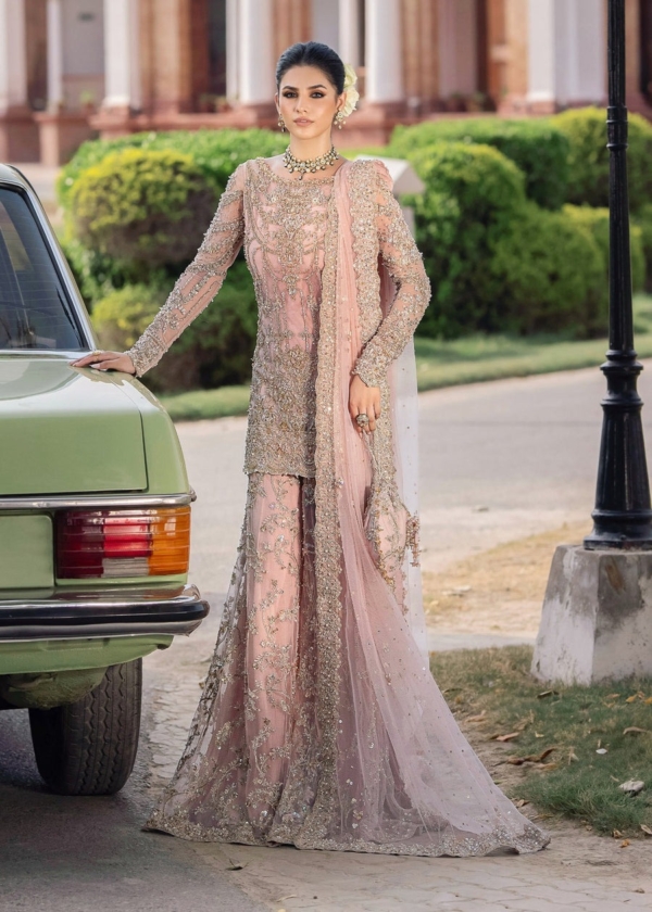 Pakistani Wedding Sharara Shirt in Pink