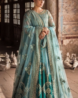 Pakistani Wedding Turquoise Pishwas Trouser Outfit