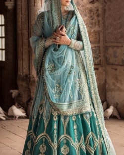 Pakistani Wedding Turquoise Pishwas Trouser Outfit