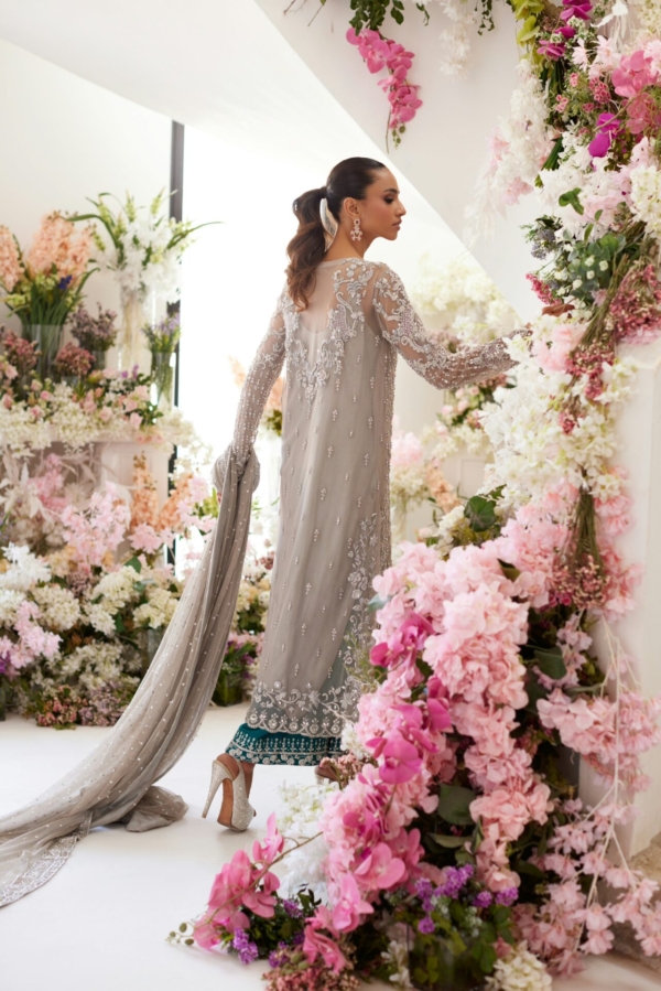 Pakistani Wedding Grey Shirt Trouser Outfit - Image 2