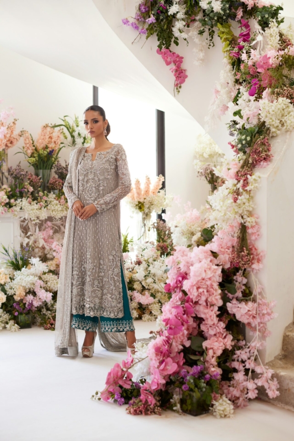 Pakistani Wedding Grey Shirt Trouser Outfit - Image 4