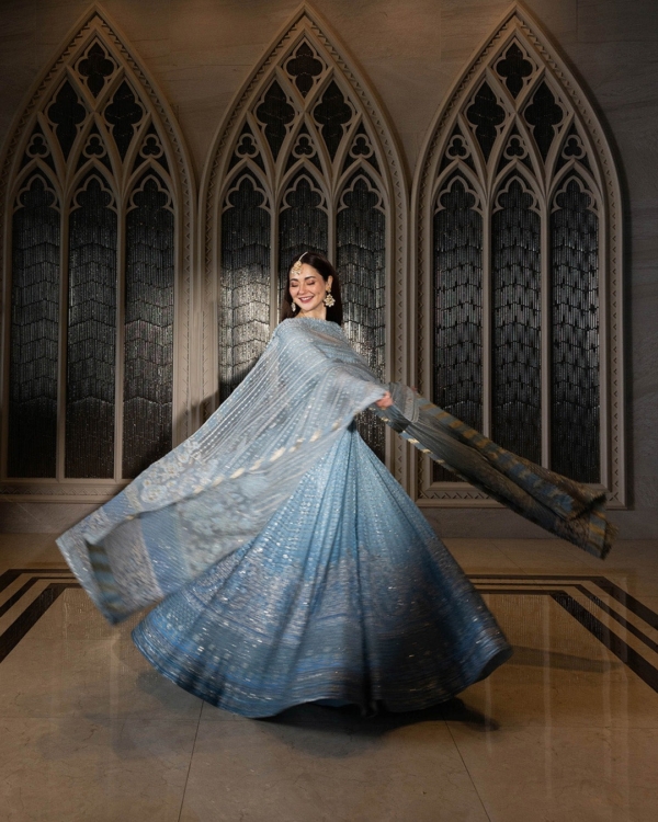 Pakistani Wedding Ice Blue Pishwas Dress - Image 3