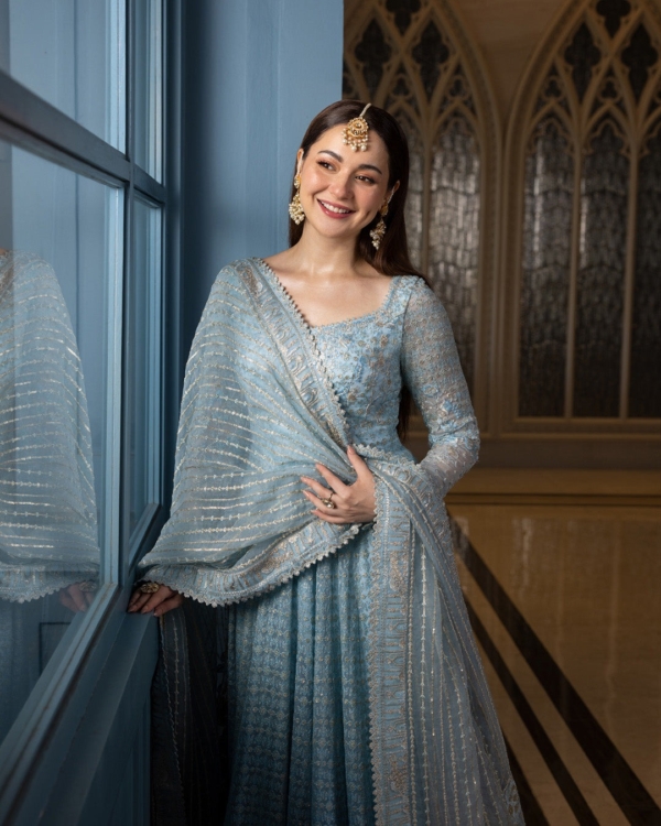 Pakistani Wedding Ice Blue Pishwas Dress - Image 5