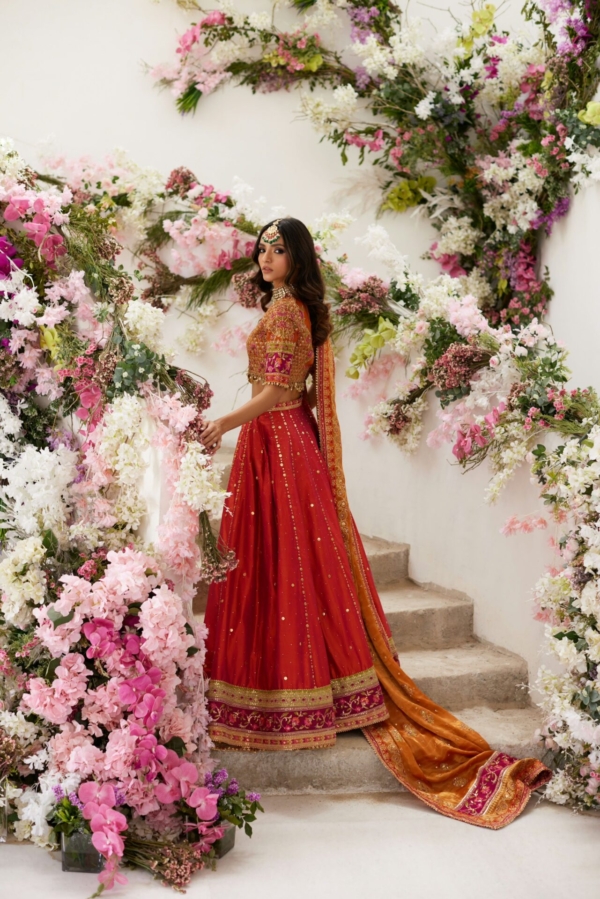 Pakistani Wedding Orange Dress Lehenga Choli - Image 2