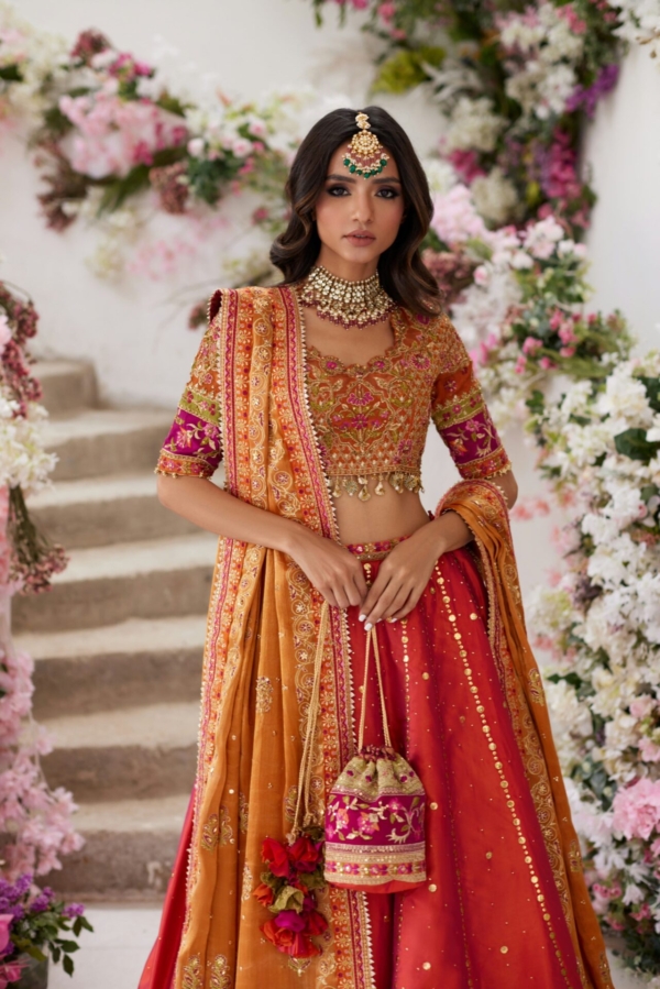Pakistani Wedding Orange Dress Lehenga Choli - Image 3