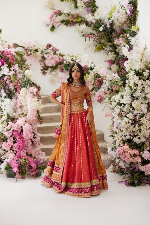 Pakistani Wedding Orange Dress Lehenga Choli