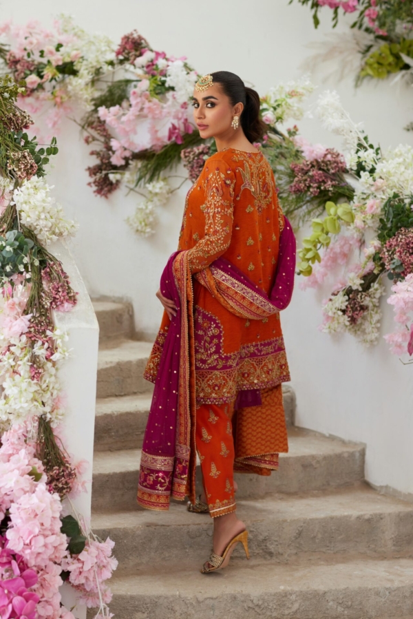 Pakistani Wedding Orange Salwar Kameez Dress - Image 3