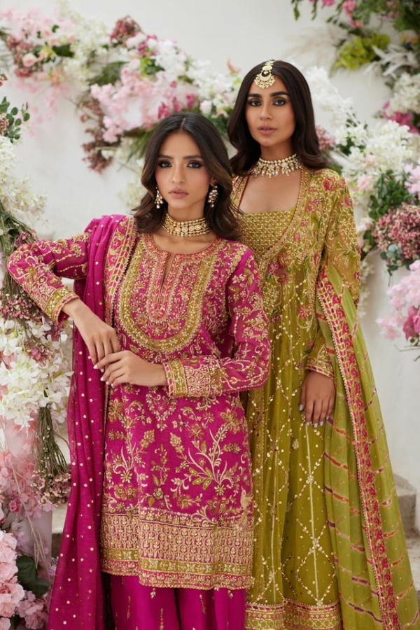 Pakistani Wedding Pishwas Green Lehenga Dress - Image 5