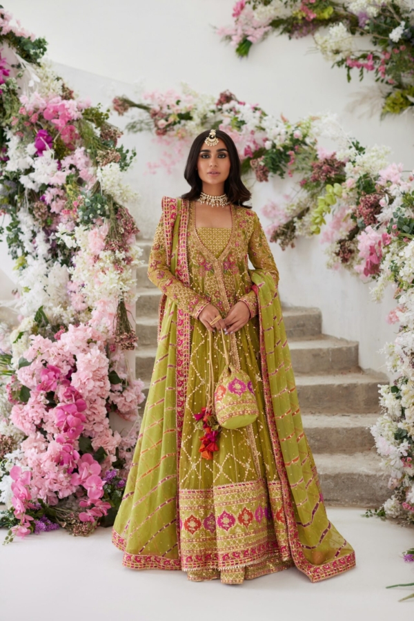 Pakistani Wedding Pishwas Green Lehenga Dress