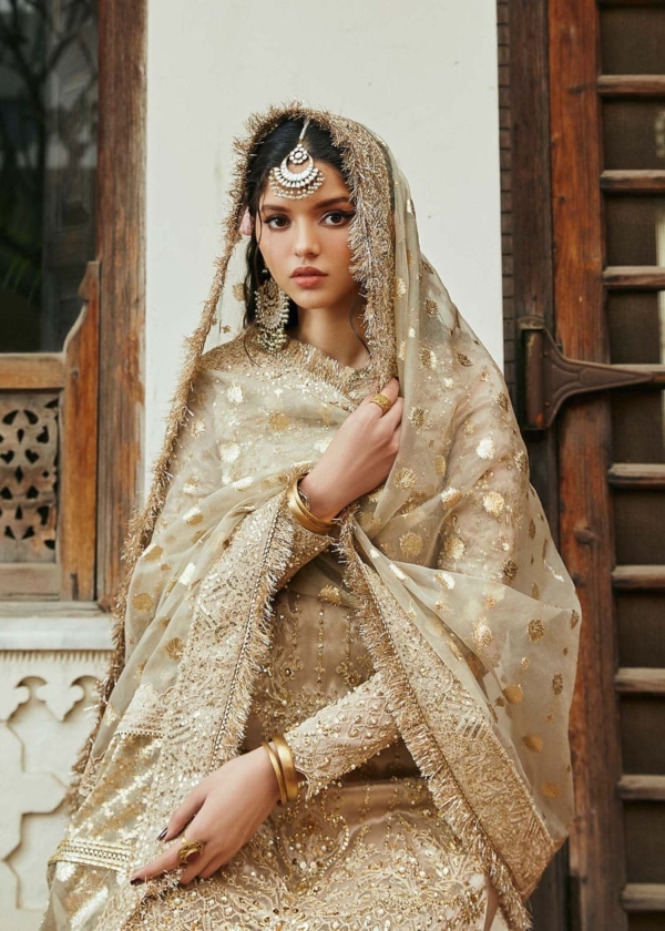 Pakistani Wedding Shirt Gharara In Golden - Image 4