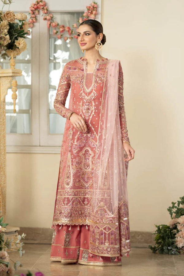 Beautiful Peach Embroidered Pakistani Party Dress