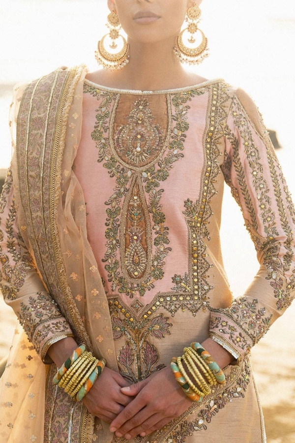 Peach Pink Sharara Pakistani Wedding Dress - Image 3