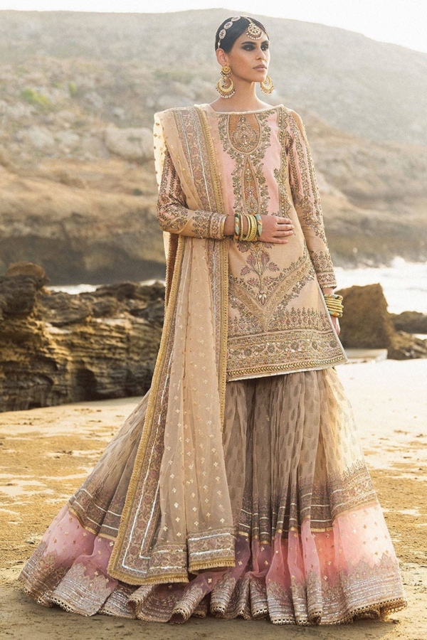 Peach Pink Sharara Pakistani Wedding Dress - Image 4