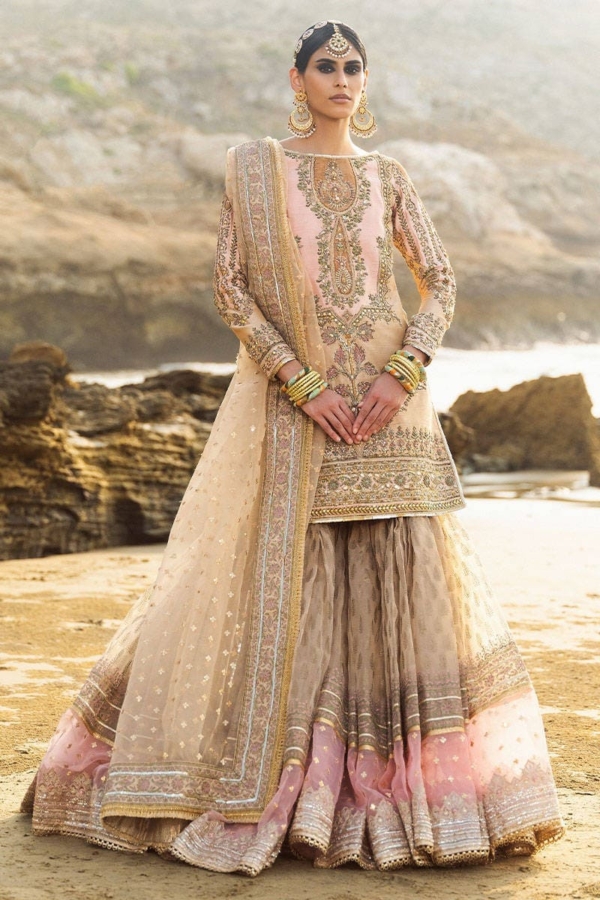 Peach Pink Sharara Pakistani Wedding Dress