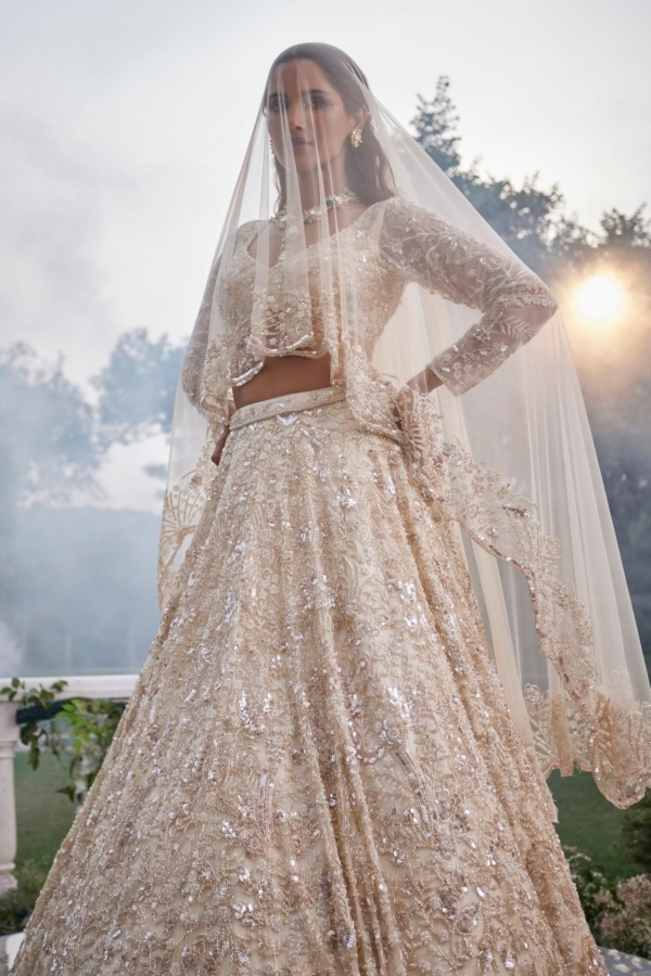 Pearl White Lehenga Choli Bridal Dress - Image 3