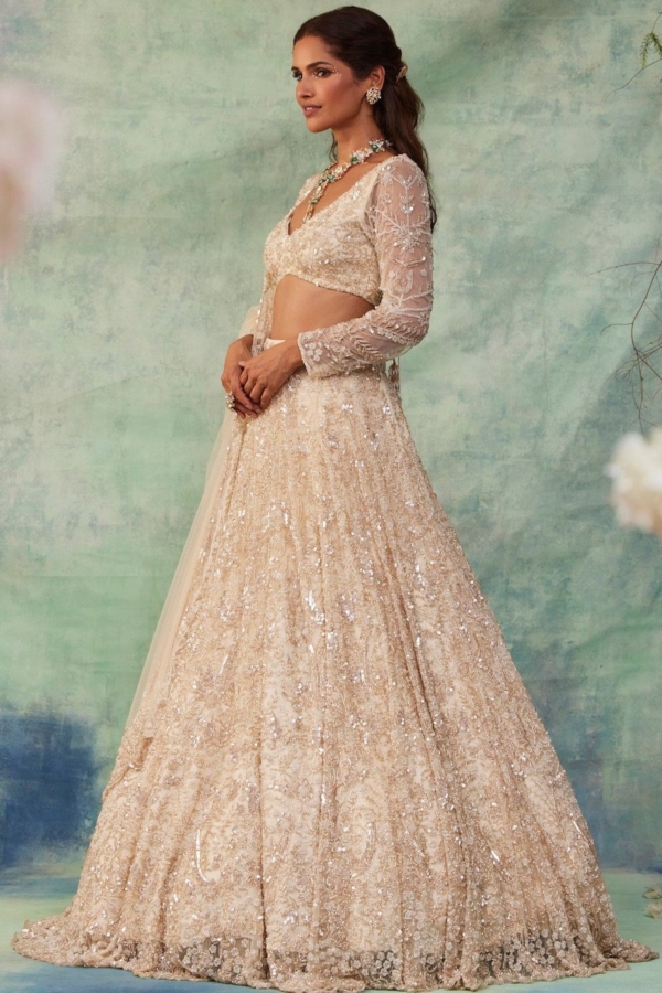 Pearl White Lehenga Choli Bridal Dress - Image 5