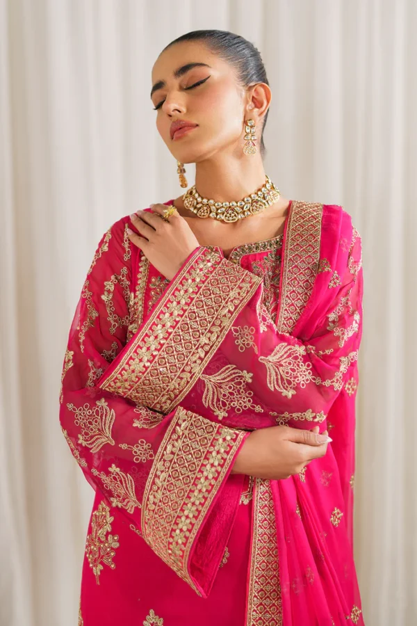 Shocking Pink Pakistani Party Trouser Kameez - Image 3