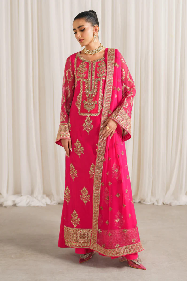 Shocking Pink Pakistani Party Trouser Kameez