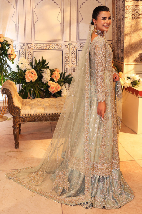 Pakistani Bridal Pistachio Green Gown Lehenga Wedding Dress - Image 3