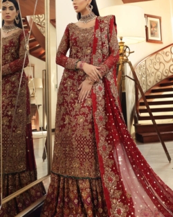 Pakistani Bridal Dress Cherry Red Lehenga Wedding Dress