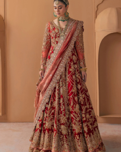 Pakistani Bridal Dress Red Pishwas Style Lehenga Wedding Outfit