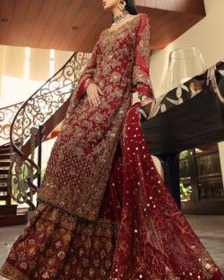 Pakistani Bridal Dress Cherry Red Lehenga Wedding Dress